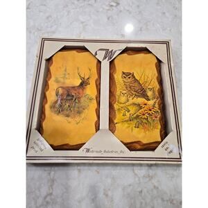 Vintage New Old Stock Wintermute Inds Designer Prints Deer Owls Rustic Wood